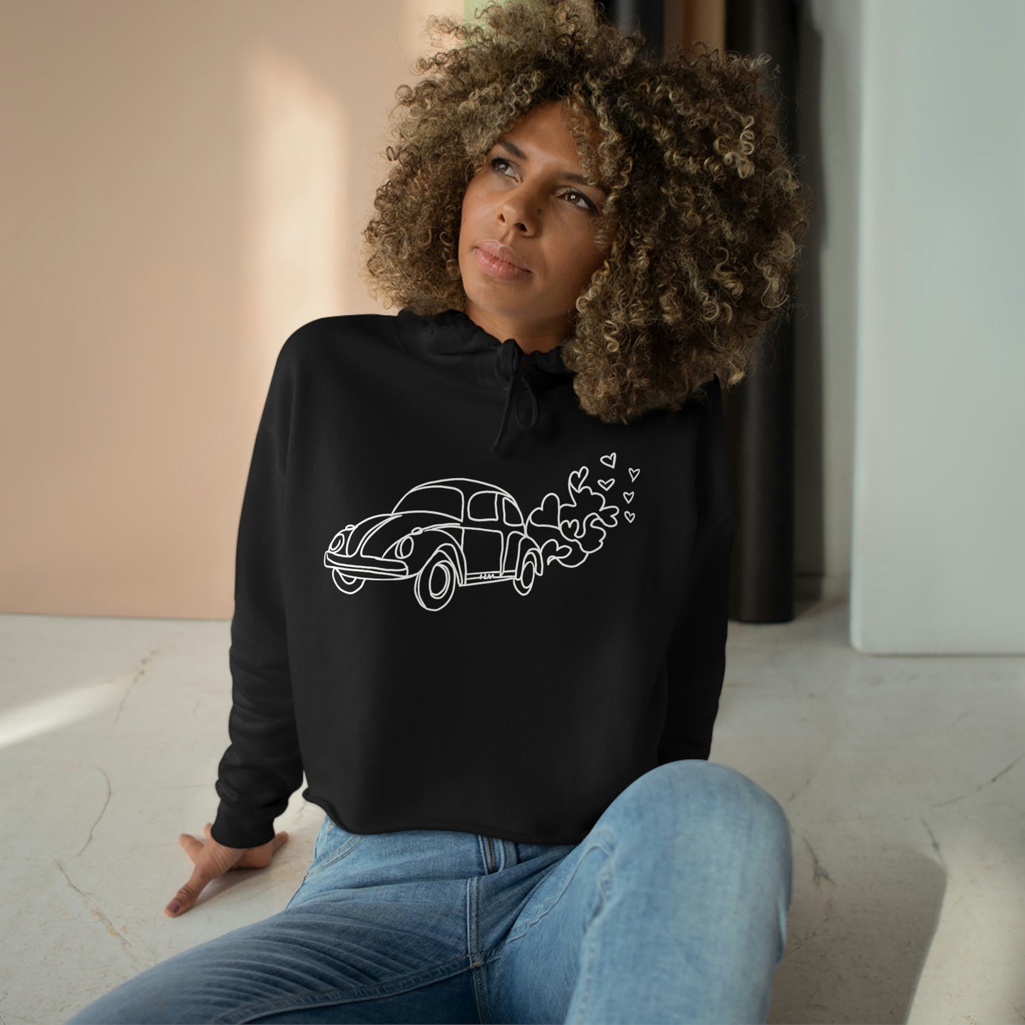 Minimalist Love Bug Heart Art Crop Hoodie