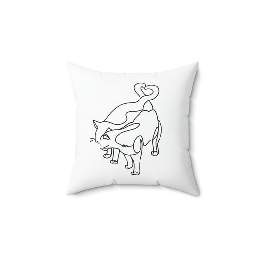Minimalist Cat Heart Art Polyester Pillow